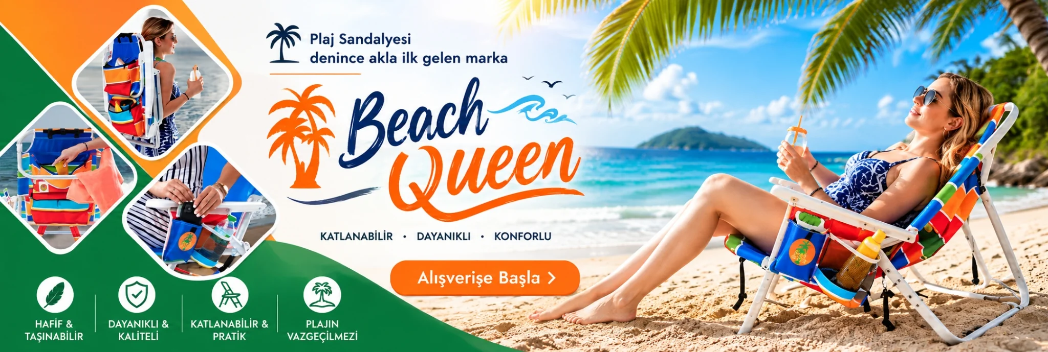 Beach Queen plaj sandalyeleri: katlanabilir, dayanıklı, konforlu. Alışverişe başla.